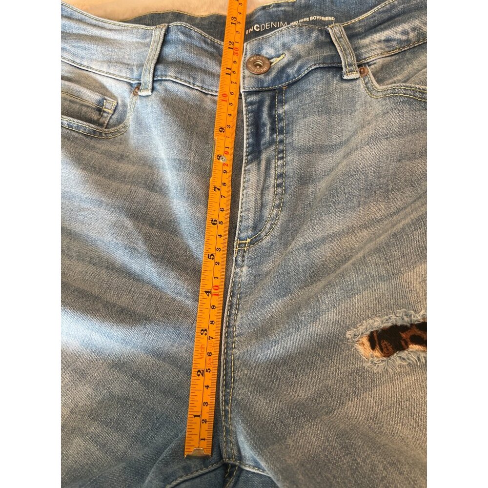 INC Denim Mid Rise Boyfriend Jeans size 12/31 Distressed Leopard Patch - Picture 5 of 12